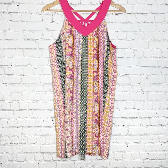 Rose & Olive Pink Floral Tent Dress Small V Neck Tank Sleeveless - Picture 2 of 8